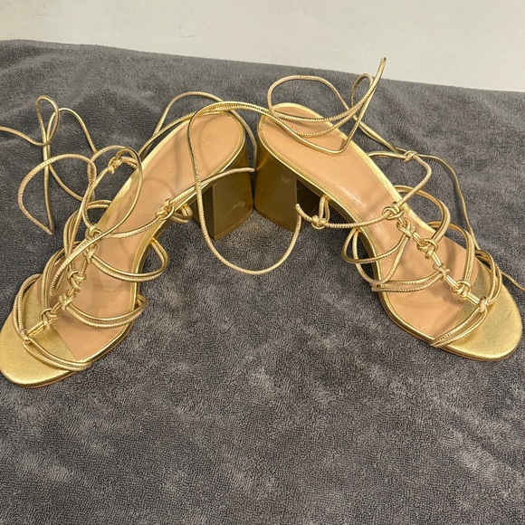 Anthropologie Shoes - Anthropology Lace up Elegant Gold Strappy Women's Heels Size 9